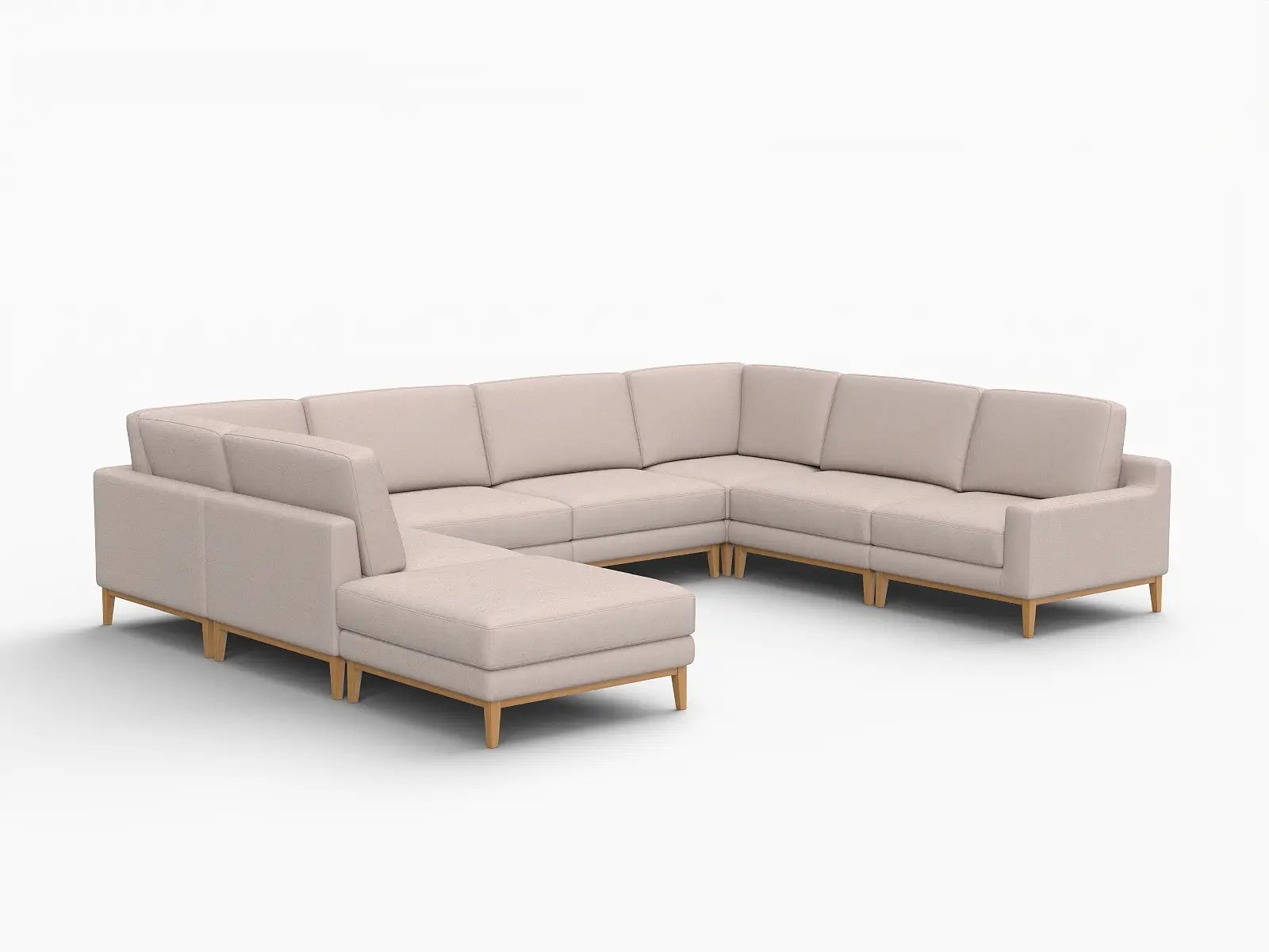 Deluxe Cloud 7-Seater Khaki U-Shaped Sectional | 8-Piece (Includes 1 Ottoman), Linen Look Poly Fabric, Washable Cushion Covers