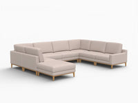 Deluxe Cloud 7-Seater Khaki U-Shaped Sectional | 8-Piece (Includes 1 Ottoman), Linen Look Poly Fabric, Washable Cushion Covers