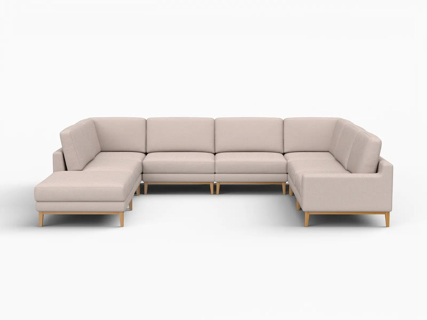 Deluxe Cloud 7-Seater Khaki U-Shaped Sectional | 8-Piece (Includes 1 Ottoman), Linen Look Poly Fabric, Washable Cushion Covers