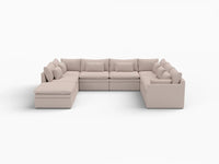 Deluxe Cloud 7-Seater Khaki U-Shaped Sectional | 8-Piece (Includes 1 Ottoman), Linen Look Poly Fabric, Washable Cushion Covers