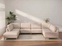 Deluxe Cloud 7-Seater Khaki U-Shaped Sectional | 8-Piece (Includes 1 Ottoman), Linen Look Poly Fabric, Washable Cushion Covers