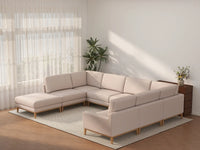 Deluxe Cloud 7-Seater Khaki U-Shaped Sectional | 8-Piece (Includes 1 Ottoman), Linen Look Poly Fabric, Washable Cushion Covers