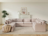 Deluxe Cloud 7-Seater Khaki U-Shaped Sectional | 8-Piece (Includes 1 Ottoman), Linen Look Poly Fabric, Washable Cushion Covers