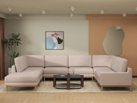 Deluxe Cloud 7-Seater Khaki U-Shaped Sectional | 8-Piece (Includes 1 Ottoman), Linen Look Poly Fabric, Washable Cushion Covers