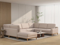 Deluxe Cloud 7-Seater Khaki U-Shaped Sectional | 8-Piece (Includes 1 Ottoman), Linen Look Poly Fabric, Washable Cushion Covers