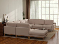 Deluxe Cloud 7-Seater Khaki U-Shaped Sectional | 8-Piece (Includes 1 Ottoman), Linen Look Poly Fabric, Washable Cushion Covers