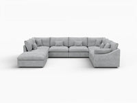 Deluxe Cloud 7-Seater Light Grey Open Space Pit Sectional | 8-Piece (Includes 1 Ottoman), Chenille And Linen Fabric, Easy To Clean