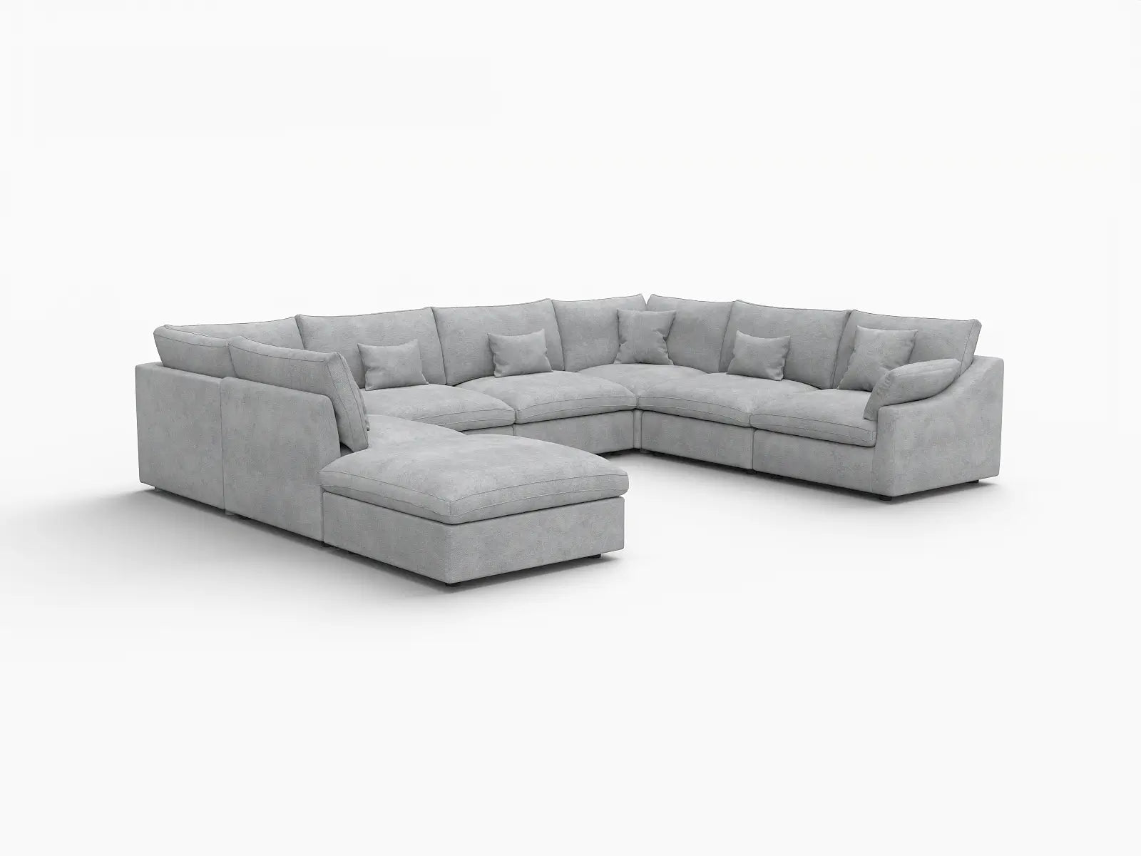 Deluxe Cloud 7-Seater Light Grey Open Space Pit Sectional | 8-Piece (Includes 1 Ottoman), Chenille And Linen Fabric, Easy To Clean