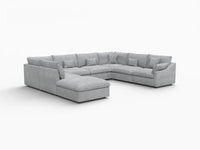 Deluxe Cloud 7-Seater Light Grey Open Space Pit Sectional | 8-Piece (Includes 1 Ottoman), Chenille And Linen Fabric, Easy To Clean
