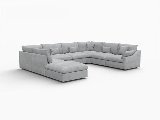 Deluxe Slope Cloud Sectional Sofa Covers | Light Grey Chenille and Linen Sofa Cover for 7-Seater with 1-Ottoman