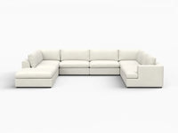Deluxe Cloud 7-Seater White Open Space U-Shaped Sectional | 8-Piece (Includes 1 Ottoman), Bouclé Sherpa-Like Fabric, Easy To Clean