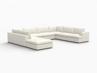 Deluxe Cloud 7-Seater White Open Space U-Shaped Sectional | 8-Piece (Includes 1 Ottoman), Bouclé Sherpa-Like Fabric, Easy To Clean