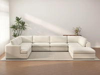 Deluxe Cloud 7-Seater White Open Space U-Shaped Sectional | 8-Piece (Includes 1 Ottoman), Bouclé Sherpa-Like Fabric, Easy To Clean