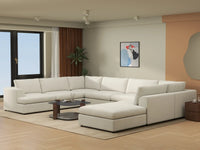 Deluxe Cloud 7-Seater White Open Space U-Shaped Sectional | 8-Piece (Includes 1 Ottoman), Bouclé Sherpa-Like Fabric, Easy To Clean