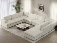 Deluxe Cloud 7-Seater White Open Space U-Shaped Sectional | 8-Piece (Includes 1 Ottoman), Bouclé Sherpa-Like Fabric, Easy To Clean