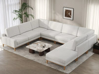 Deluxe Cloud 7-Seater White Open Space U-Shaped Sectional | 8-Piece (Includes 1 Ottoman), Linen Look Poly Fabric, Easy To Clean