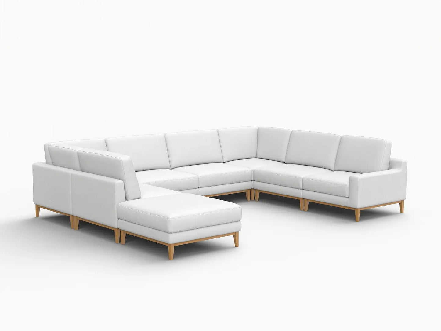 Deluxe Cloud 7-Seater White Open Space U-Shaped Sectional | 8-Piece (Includes 1 Ottoman), Linen Look Poly Fabric, Easy To Clean