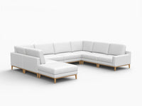 Deluxe Cloud 7-Seater White Open Space U-Shaped Sectional | 8-Piece (Includes 1 Ottoman), Linen Look Poly Fabric, Easy To Clean