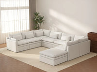 Deluxe Cloud 7-Seater White Open Space U-Shaped Sectional | 8-Piece (Includes 1 Ottoman), Linen Look Poly Fabric, Easy To Clean