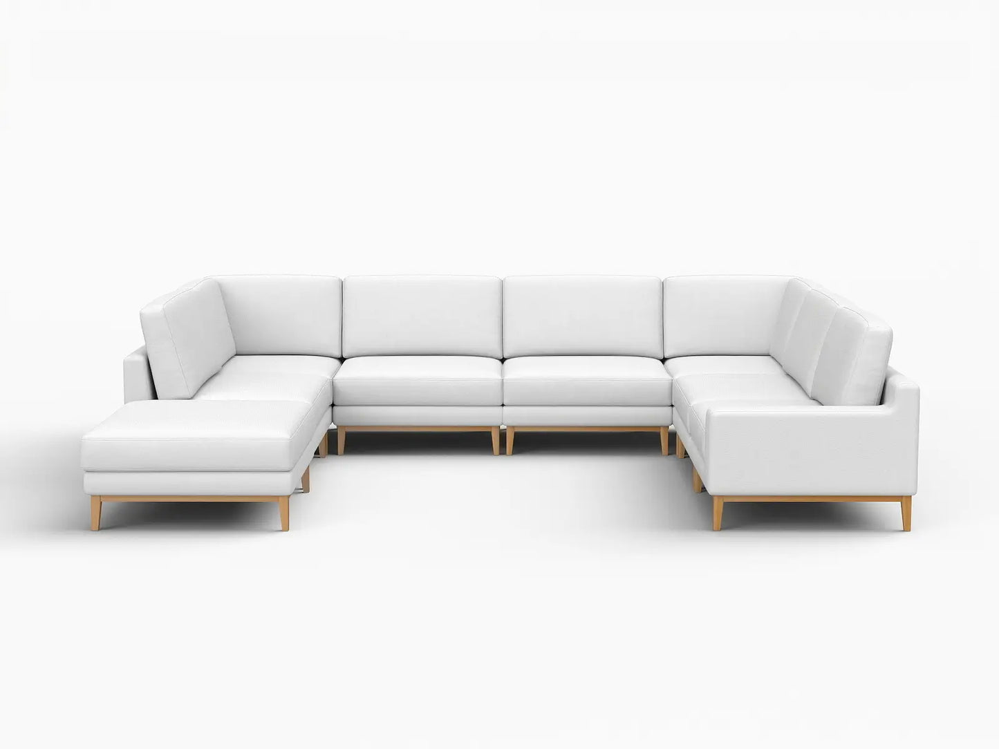 Deluxe Cloud 7-Seater White Open Space U-Shaped Sectional | 8-Piece (Includes 1 Ottoman), Linen Look Poly Fabric, Easy To Clean