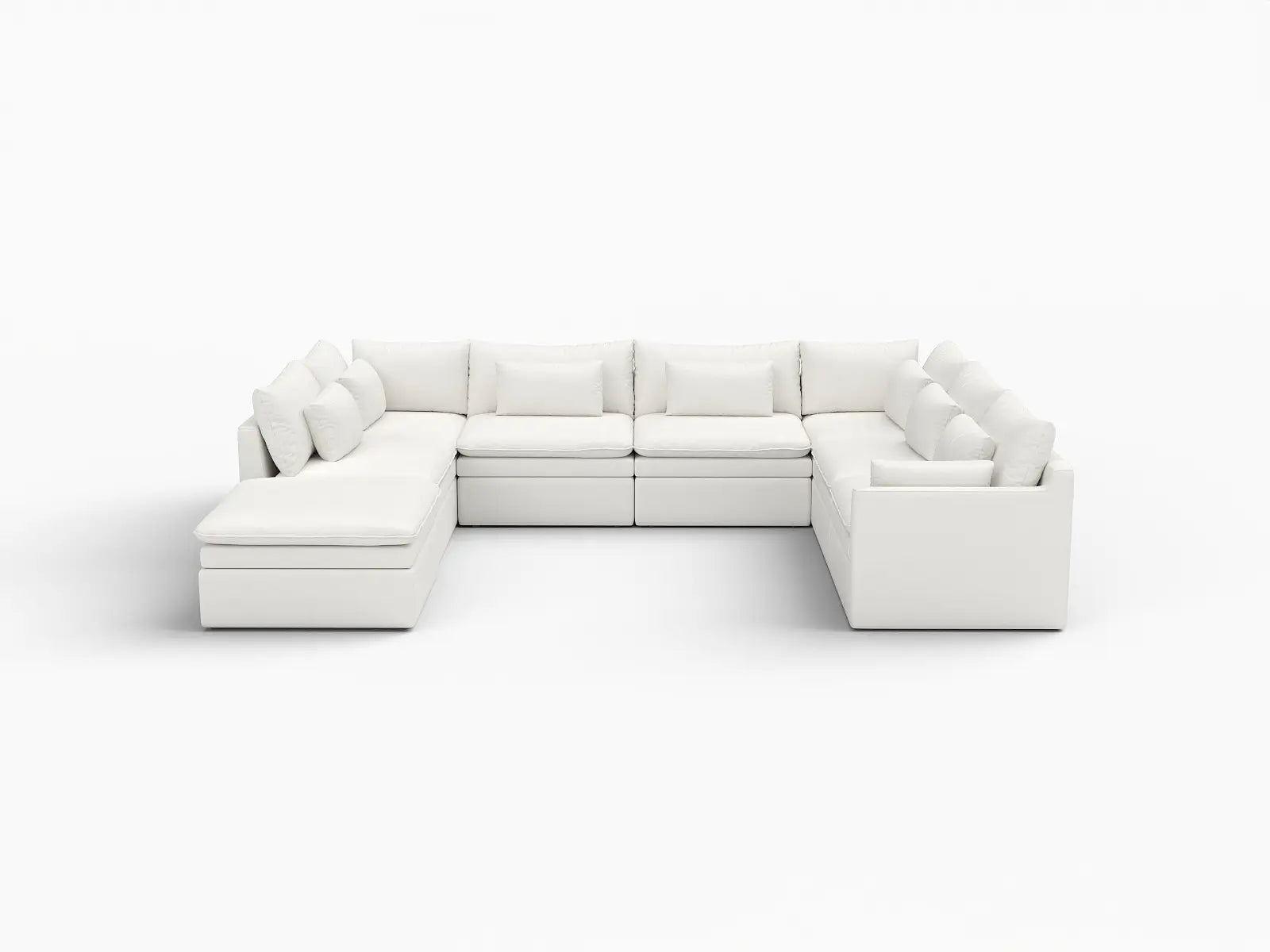 Deluxe Cloud 7-Seater White Open Space U-Shaped Sectional | 8-Piece (Includes 1 Ottoman), Linen Look Poly Fabric, Easy To Clean