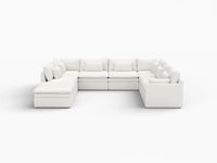 Deluxe Cloud 7-Seater White Open Space U-Shaped Sectional | 8-Piece (Includes 1 Ottoman), Linen Look Poly Fabric, Easy To Clean