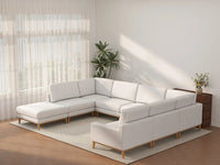 Deluxe Cloud 7-Seater White Open Space U-Shaped Sectional | 8-Piece (Includes 1 Ottoman), Linen Look Poly Fabric, Easy To Clean
