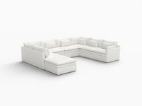 Deluxe Cloud 7-Seater White Open Space U-Shaped Sectional | 8-Piece (Includes 1 Ottoman), Linen Look Poly Fabric, Easy To Clean