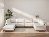 Deluxe Cloud 7-Seater White Open Space U-Shaped Sectional | 8-Piece (Includes 1 Ottoman), Linen Look Poly Fabric, Easy To Clean