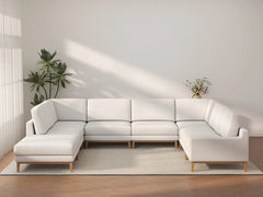 Deluxe Cloud 7-Seater White Open Space U-Shaped Sectional | 8-Piece (Includes 1 Ottoman), Linen Look Poly Fabric, Easy To Clean