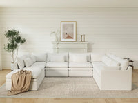 Deluxe Cloud 7-Seater White Open Space U-Shaped Sectional | 8-Piece (Includes 1 Ottoman), Linen Look Poly Fabric, Easy To Clean