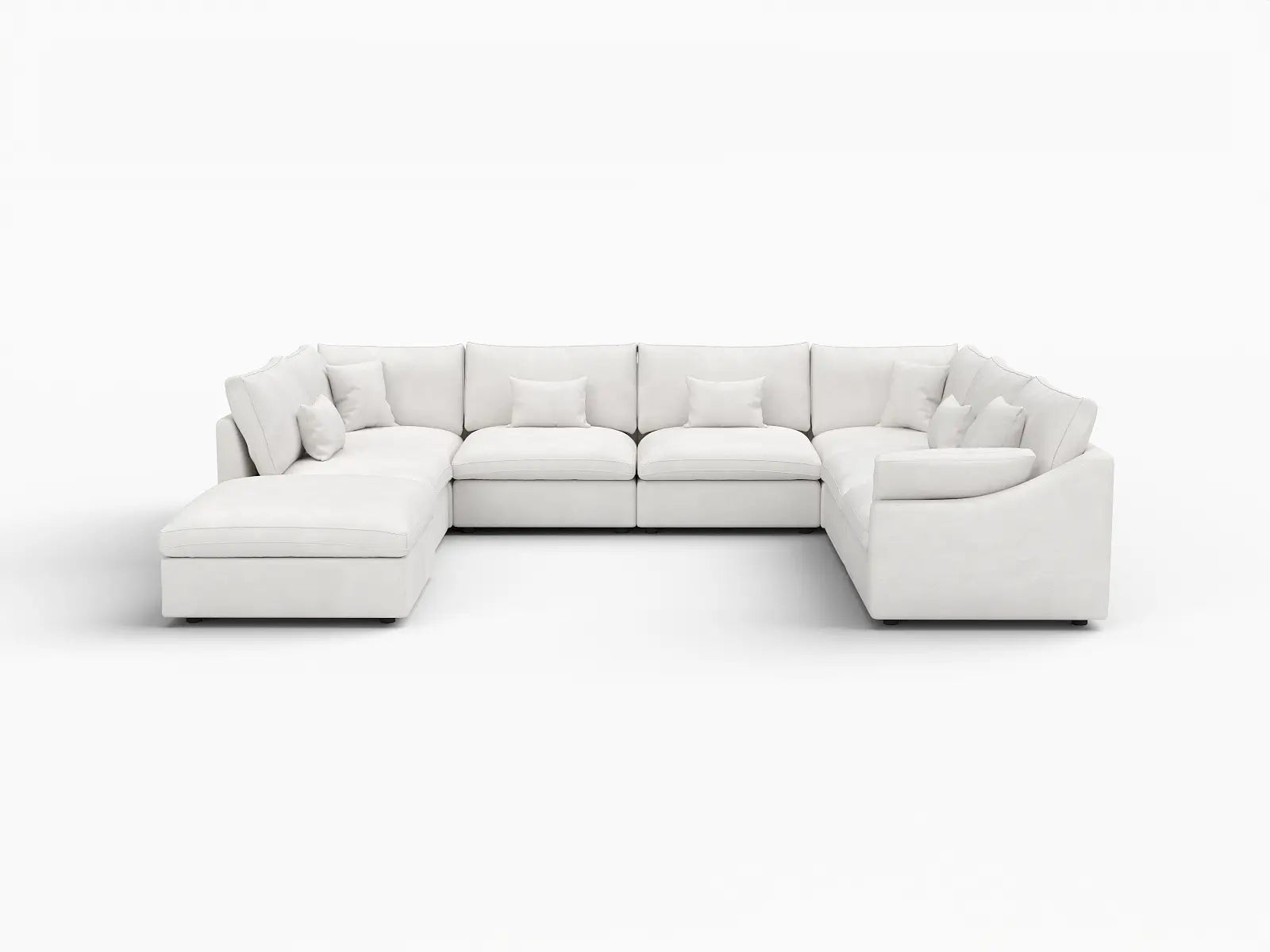 Deluxe Cloud 7-Seater White Pit Sectional | 8-Piece (Includes 1 Ottoman), Chenille And Linen Fabric, Washable Cushion Covers