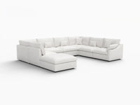 Deluxe Cloud 7-Seater White Pit Sectional | 8-Piece (Includes 1 Ottoman), Chenille And Linen Fabric, Washable Cushion Covers