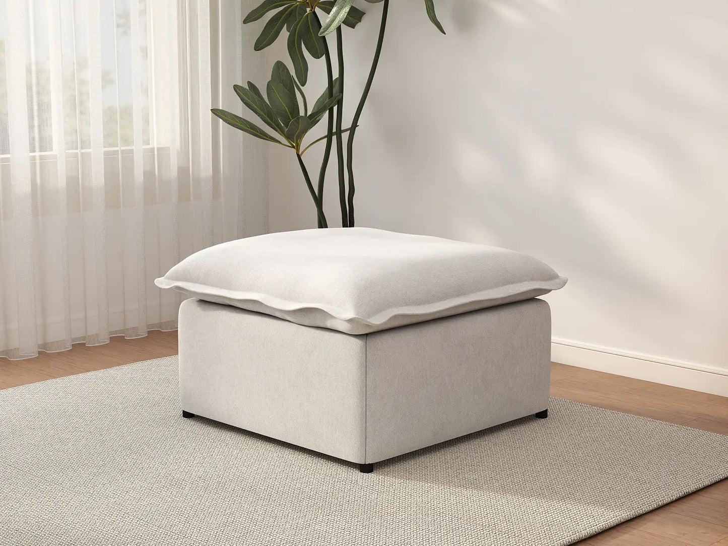 Deluxe Cloud Beige Ottoman | 1-Piece (Includes 1 Ottoman), Linen Look Poly Fabric, Easy To Clean
