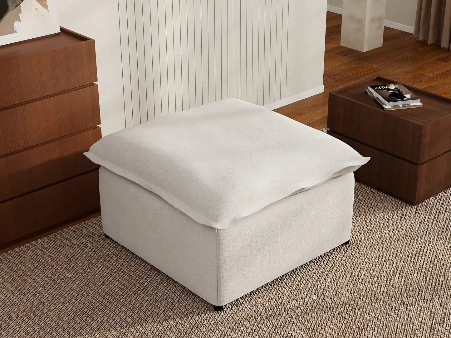 Deluxe Cloud Beige Ottoman | 1-Piece (Includes 1 Ottoman), Linen Look Poly Fabric, Easy To Clean