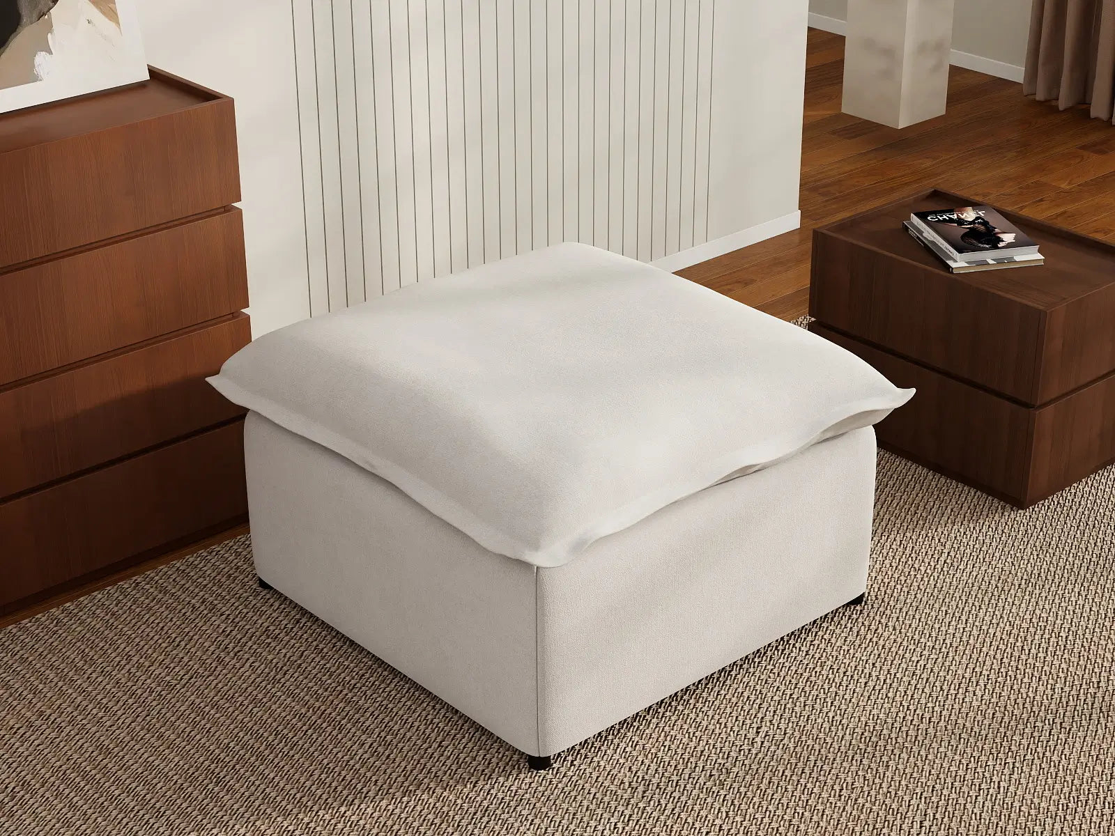 Deluxe Cloud Beige Ottoman | 1-Piece (Includes 1 Ottoman), Linen Look Poly Fabric, Easy To Clean