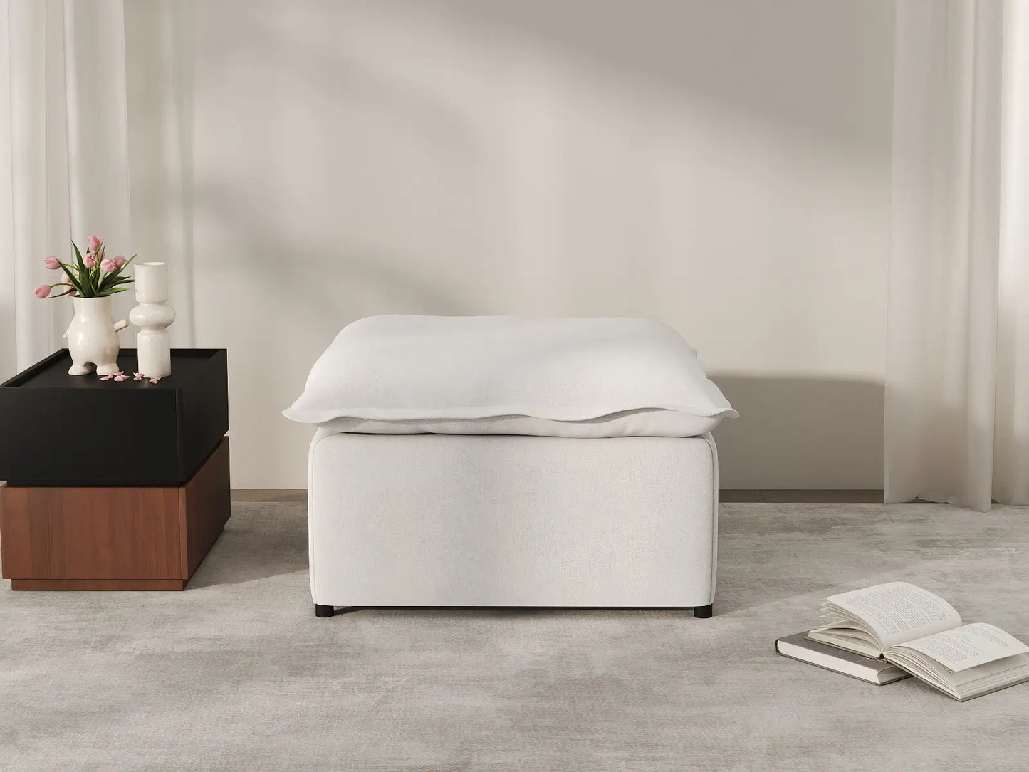 Deluxe Cloud Beige Ottoman | 1-Piece (Includes 1 Ottoman), Linen Look Poly Fabric, Easy To Clean