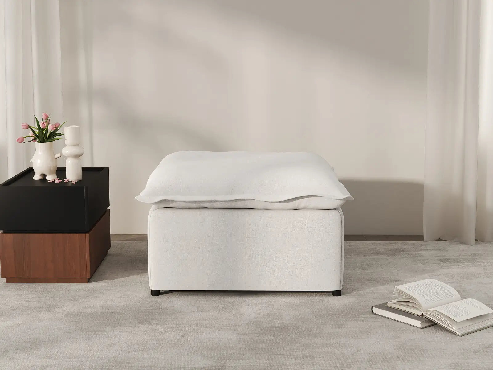 Deluxe Cloud Beige Ottoman | 1-Piece (Includes 1 Ottoman), Linen Look Poly Fabric, Easy To Clean