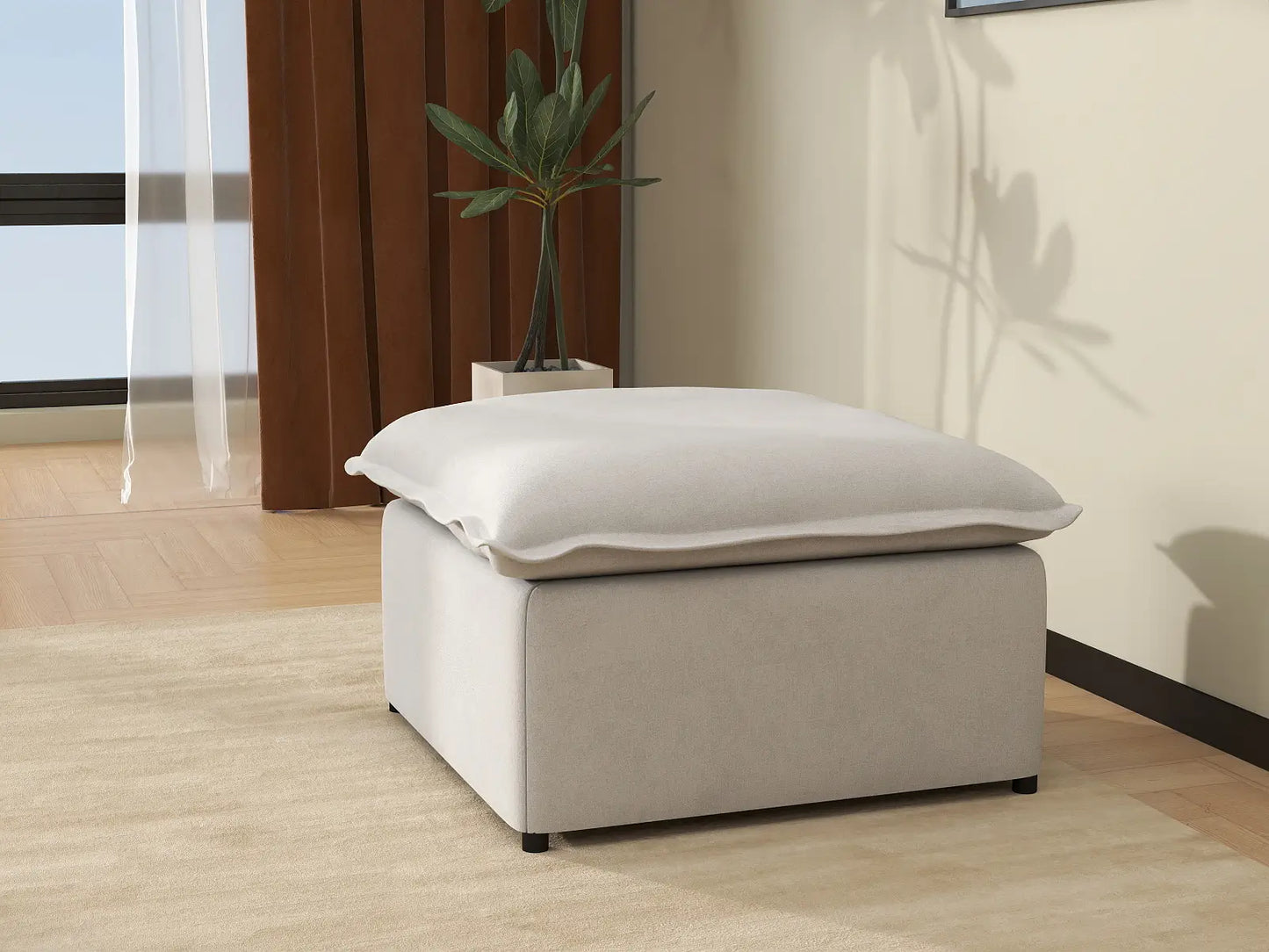 Deluxe Cloud Beige Ottoman | 1-Piece (Includes 1 Ottoman), Linen Look Poly Fabric, Easy To Clean
