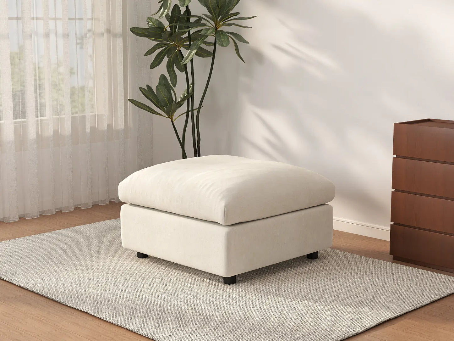 Puf de lujo nube beige | 1 pieza (incluye 1 puf), tela chenilla de mezcla de lino, fácil de limpiar