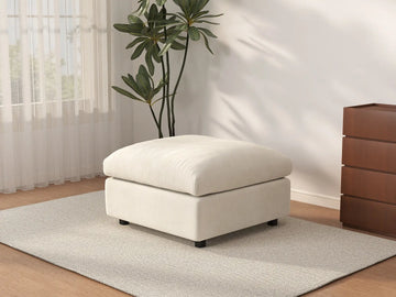 Puf de lujo nube beige | 1 pieza (incluye 1 puf), tela chenilla de mezcla de lino, fácil de limpiar
