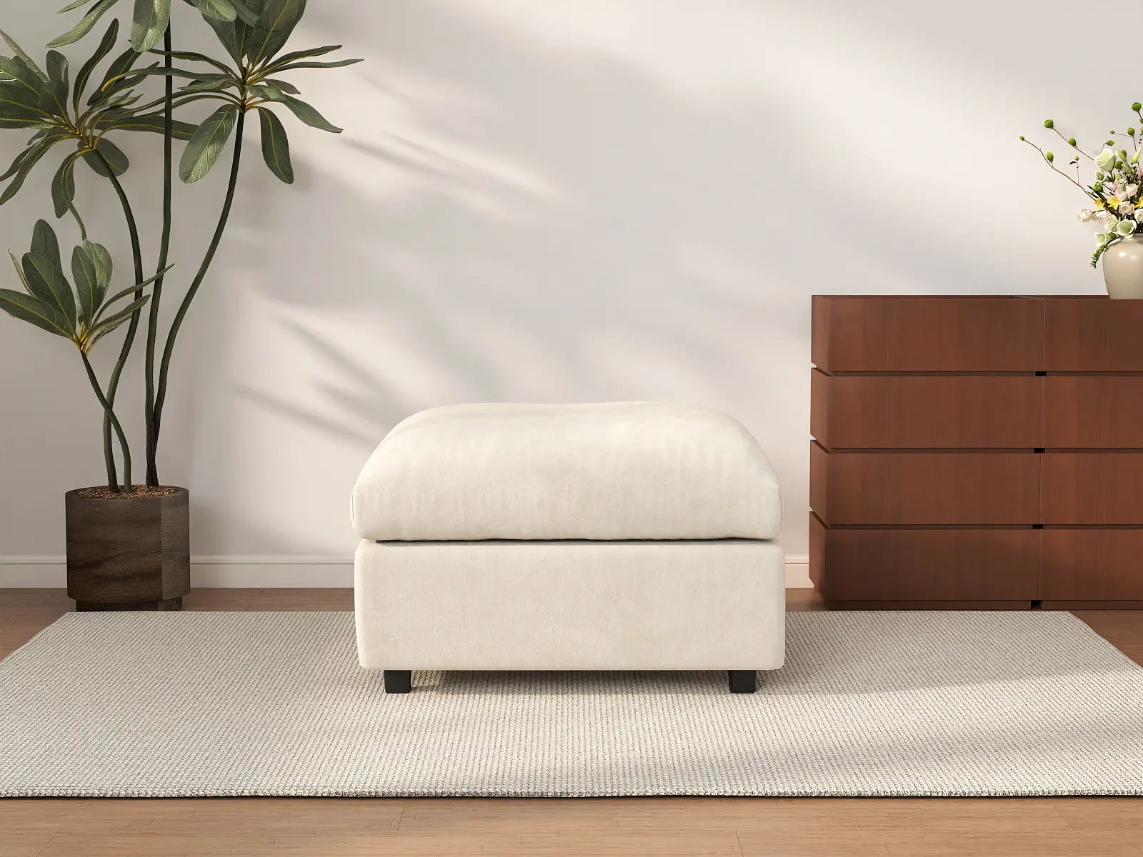 Puf de lujo nube beige | 1 pieza (incluye 1 puf), tela chenilla de mezcla de lino, fácil de limpiar