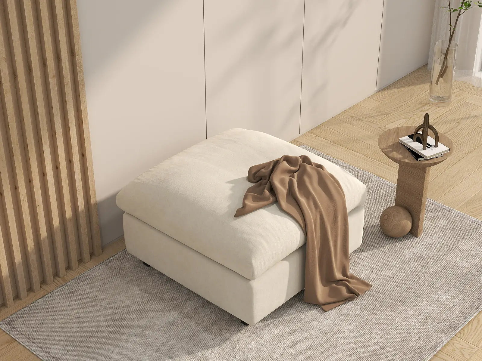 Puf de lujo nube beige | 1 pieza (incluye 1 puf), tela chenilla de mezcla de lino, fácil de limpiar