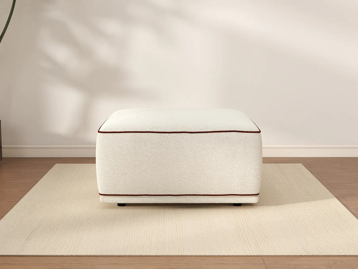Deluxe Cloud Beige Small Space Ottoman | 1-Piece (Includes 1 Ottoman), Bouclé Sherpa-Like Fabric, Easy To Clean