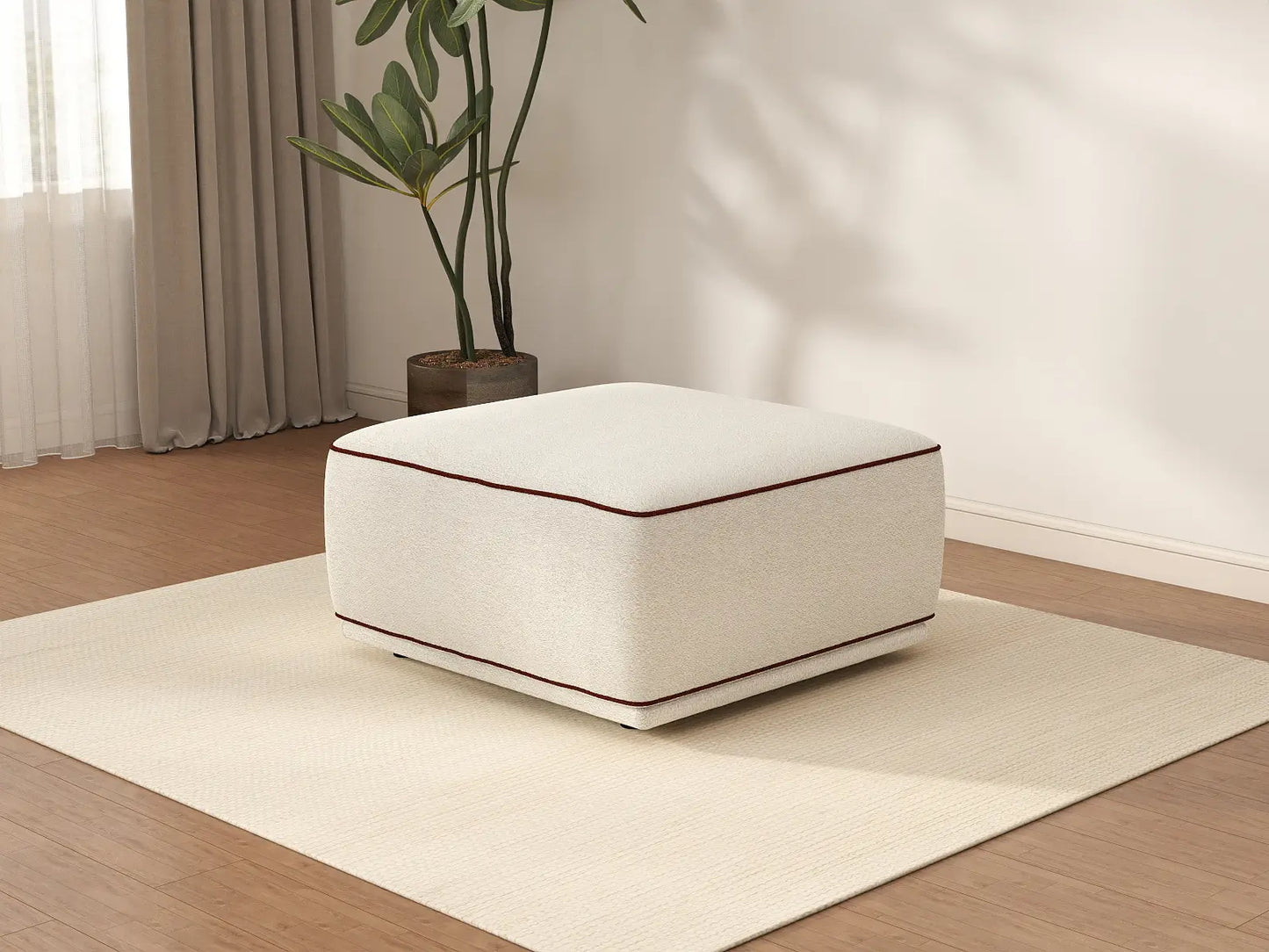 Deluxe Cloud Beige Small Space Ottoman | 1-Piece (Includes 1 Ottoman), Bouclé Sherpa-Like Fabric, Easy To Clean