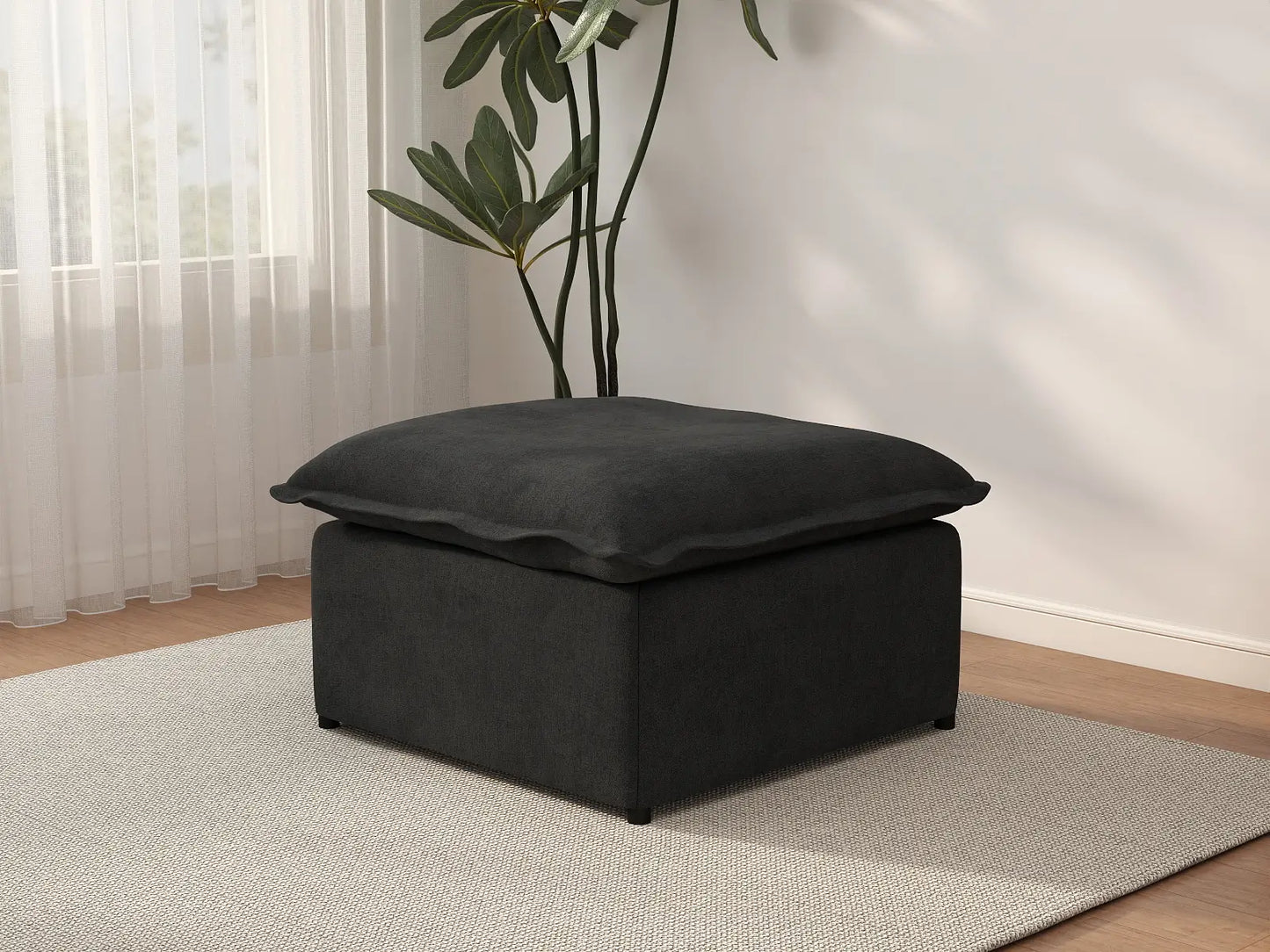 Deluxe Cloud Black Ottoman | 1-Piece (Includes 1 Ottoman), Linen Look Poly Fabric, Washable Cushion Covers