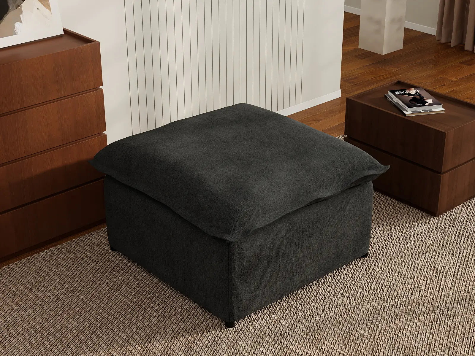 Deluxe Cloud Black Ottoman | 1-Piece (Includes 1 Ottoman), Linen Look Poly Fabric, Washable Cushion Covers