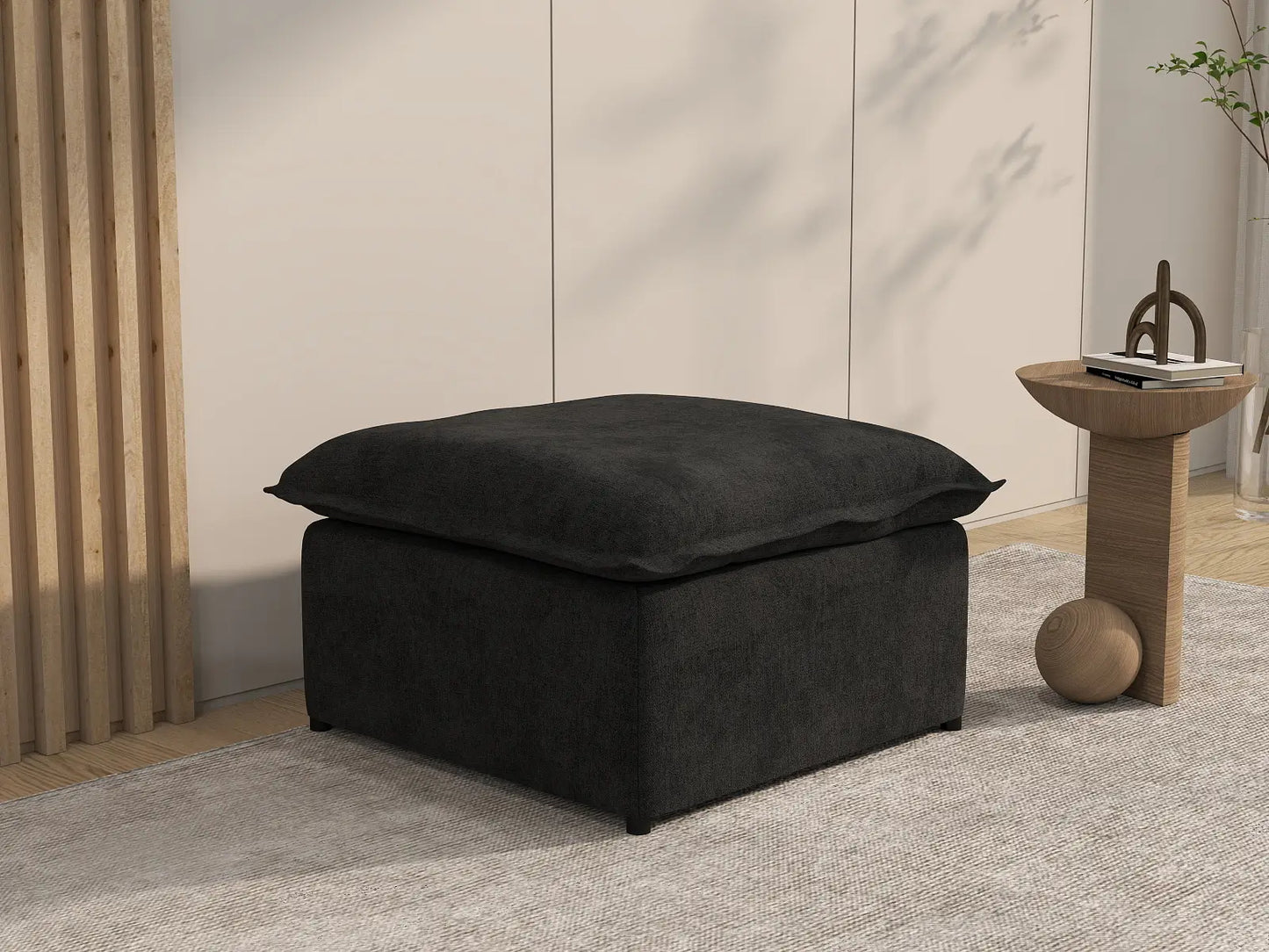 Deluxe Cloud Black Ottoman | 1-Piece (Includes 1 Ottoman), Linen Look Poly Fabric, Washable Cushion Covers