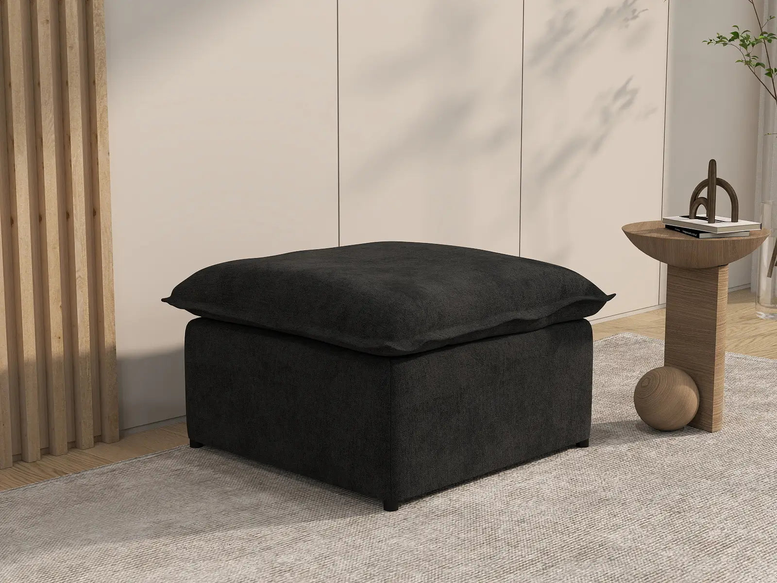 Deluxe Cloud Black Ottoman | 1-Piece (Includes 1 Ottoman), Linen Look Poly Fabric, Washable Cushion Covers