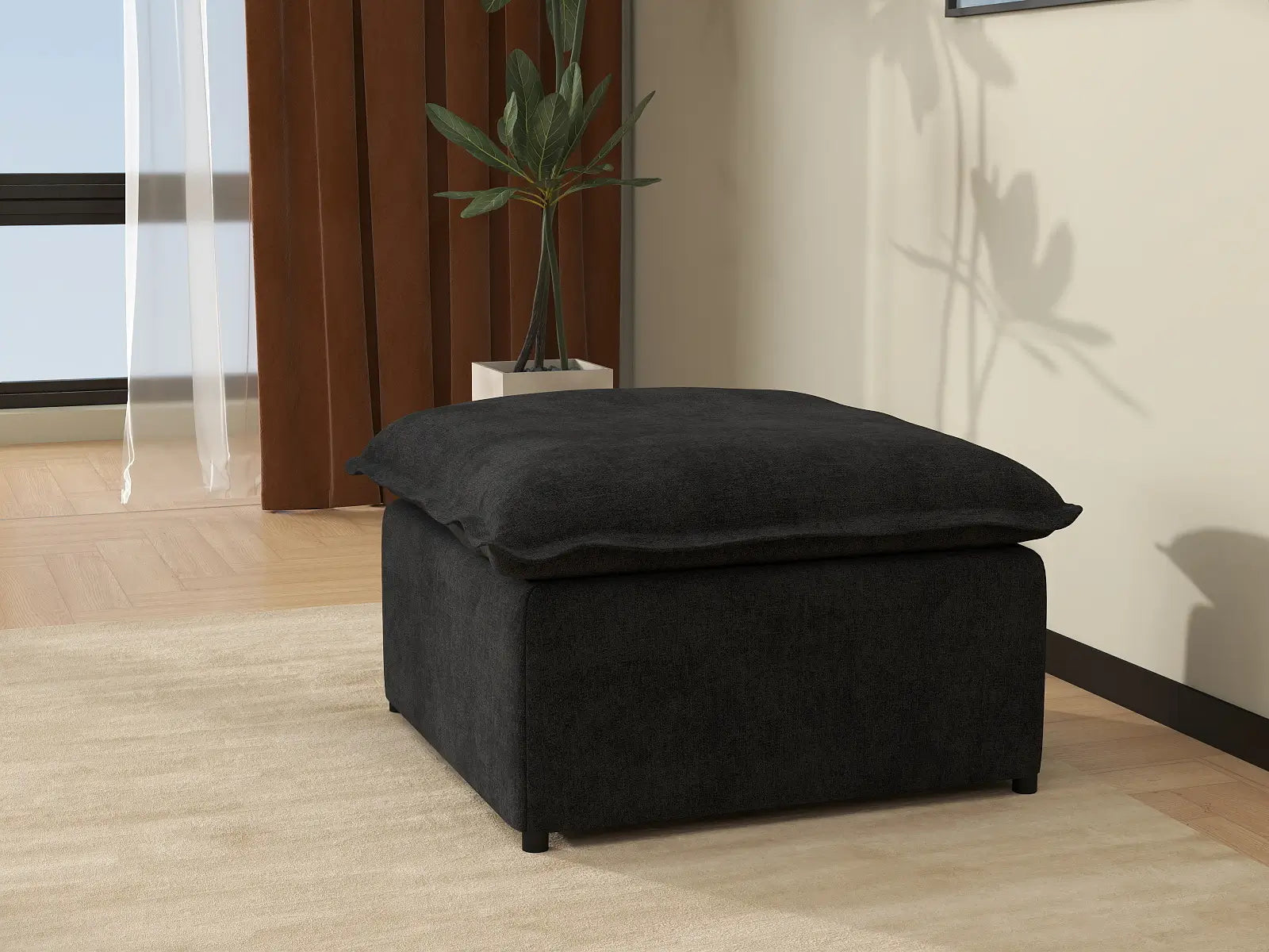 Deluxe Cloud Black Ottoman | 1-Piece (Includes 1 Ottoman), Linen Look Poly Fabric, Washable Cushion Covers